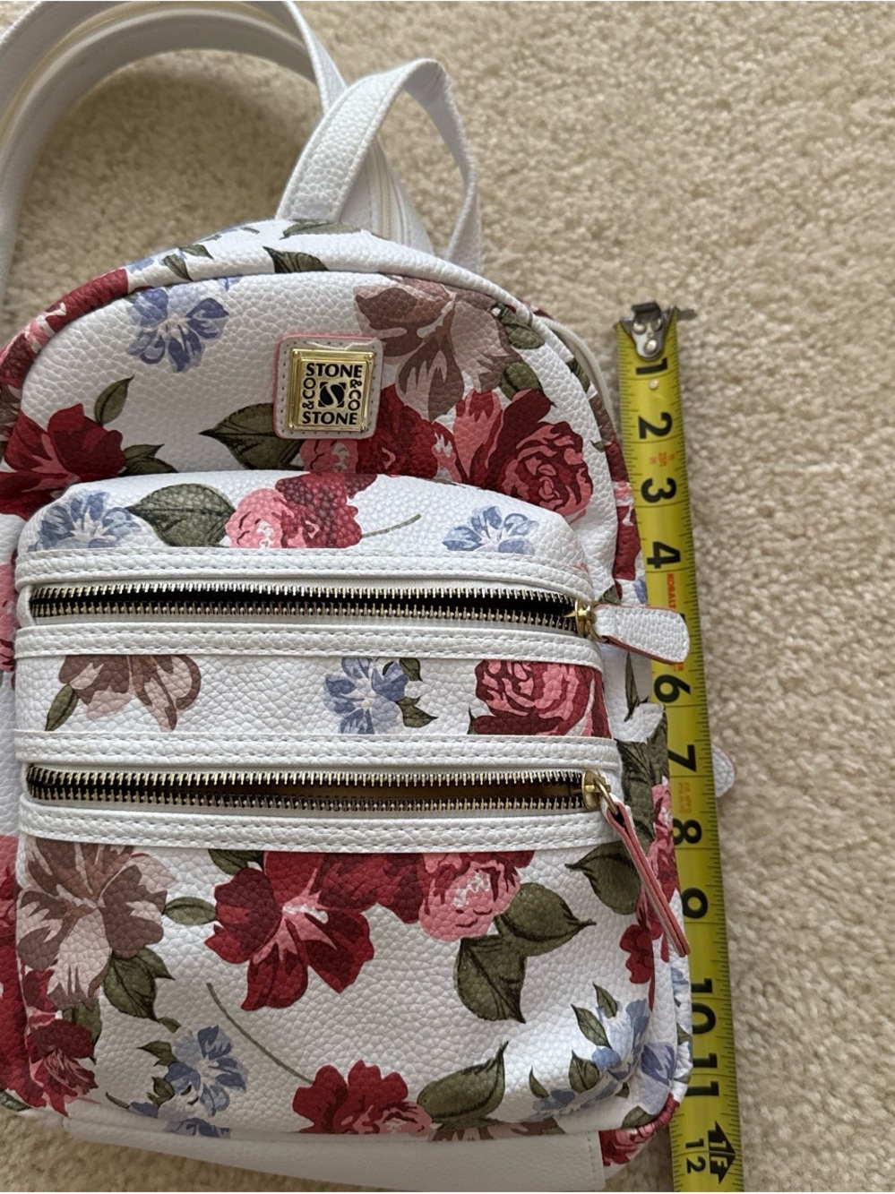 Stone & Co. White Floral Mini Backpack with Red & Pink Blooms